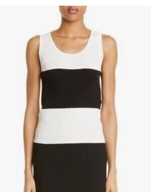 Max Mara Show Color Block Rib Knit Tank Top Black & Off White Classy Size XL